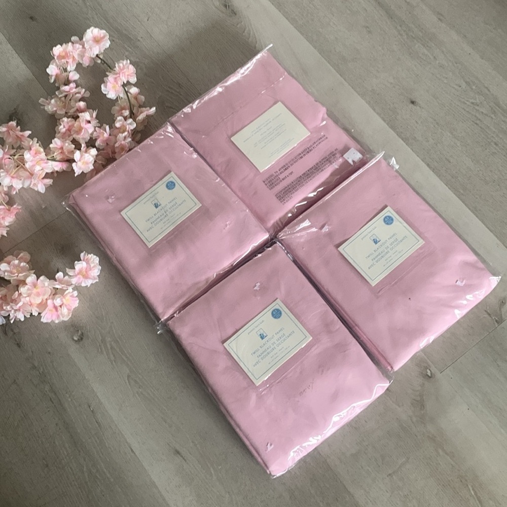 Set of 4 Pottery Barn kids twill Pink Blackout Drapes 63 “ long curtains cotton